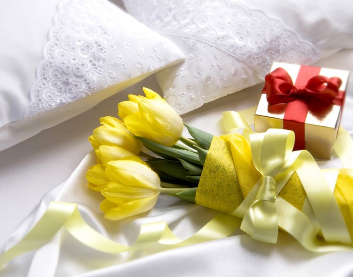 Yellow Tulips and Gift Box