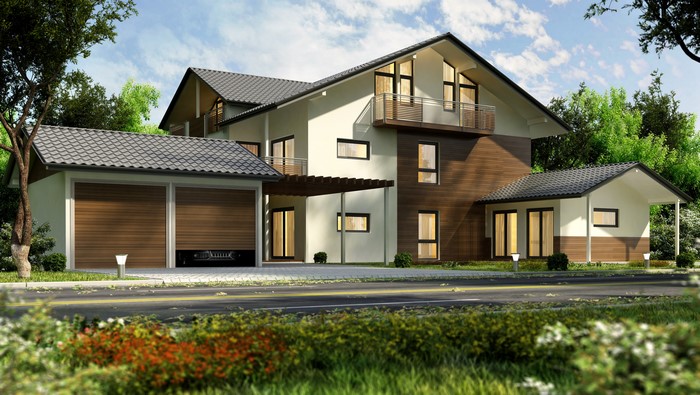 Modern House with Garage and Trees