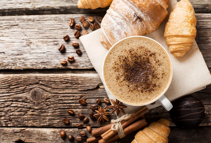 Coffee and Croissants with Cinnamon and Star Anise