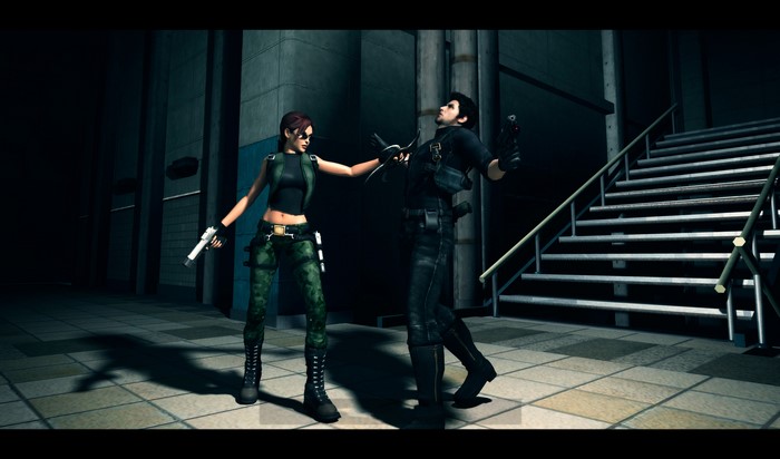 Lara Croft from Tomb Raider The Angel of Darkness with a man