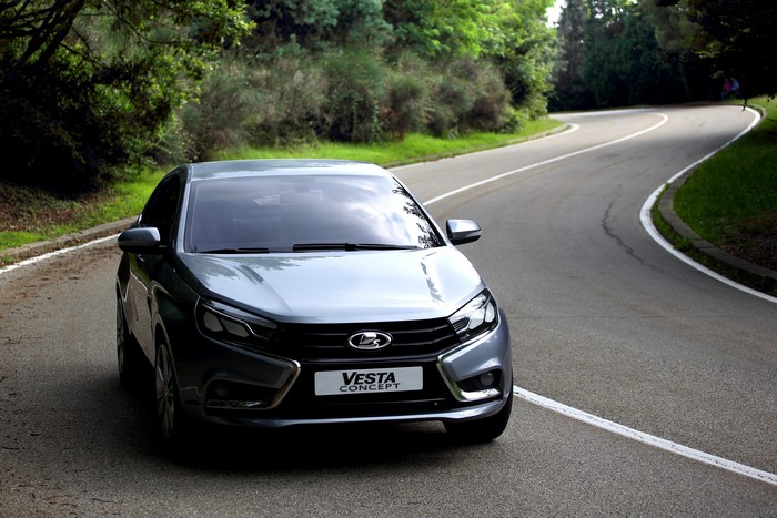 Lada Vesta Concept sedan on a winding road