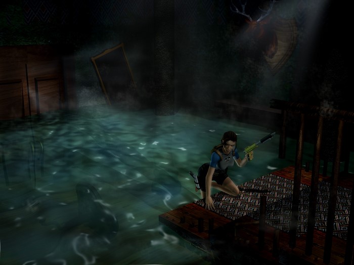 Lara Croft from Tomb Raider Underworld in flooded room