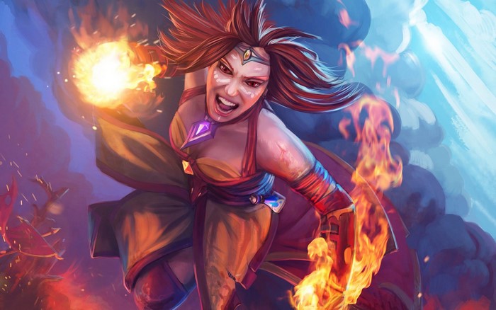 Lina from DOTA 2 casting fire magic