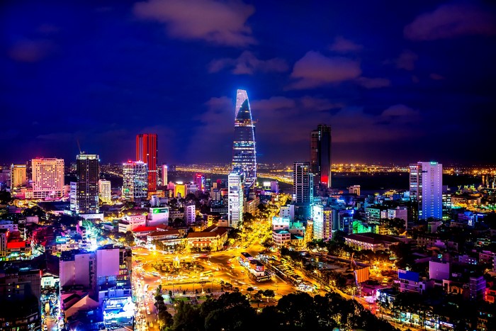 Ho Chi Minh City skyline at night, Vietnam
