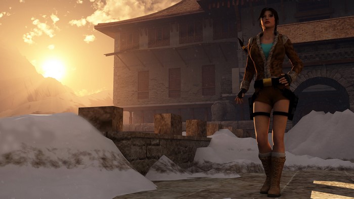 Lara Croft from Tomb Raider Underworld in a snowy landscape