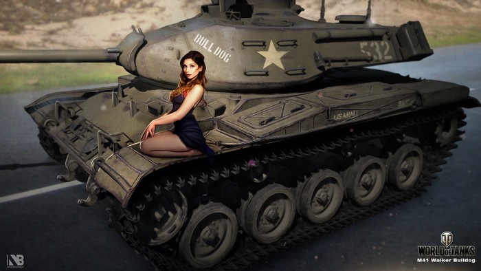 Woman on M41 Walker Bulldog tank from World of Tanks
