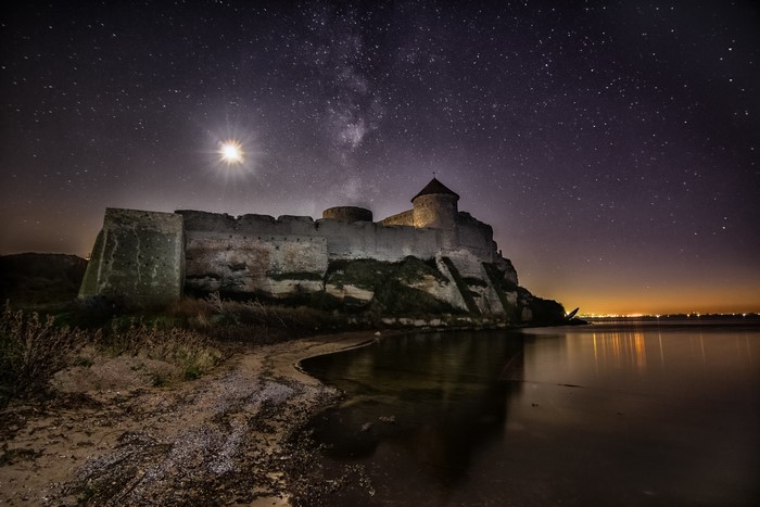 Fortress under the Milky Way at Night