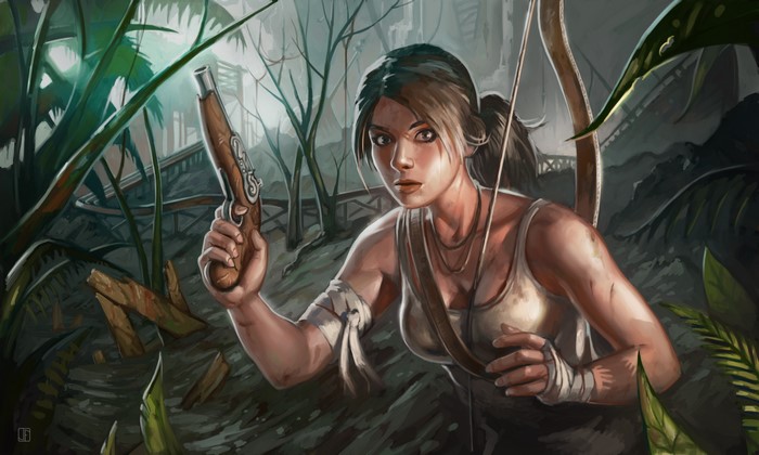 Lara Croft from Tomb Raider with Pistol and Bow