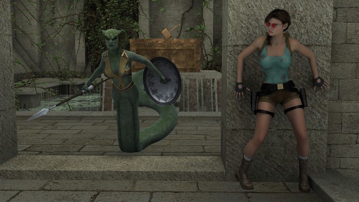 Lara Croft vs. Serpent Creature in Tomb Raider