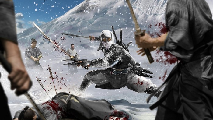 Ninja warriors fighting in a snowy mountain battle