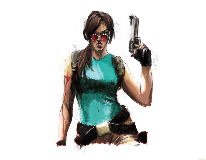 Lara Croft from Tomb Raider with Pistols and Glasses