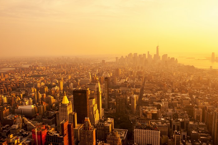 4K New York City Manhattan Skyscrapers at Sunset