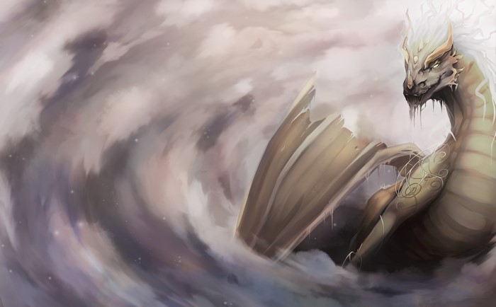 Dragon in swirling clouds