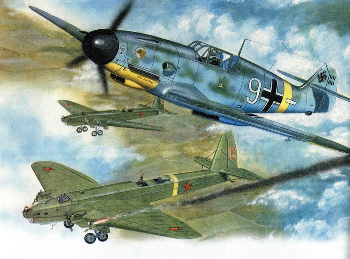 Messerschmitt Bf.109 vs TB-3 Airplanes Painting