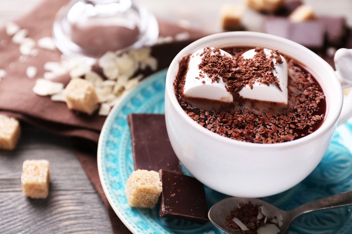 Hot Chocolate with Marshmallows and Chocolate Shavings