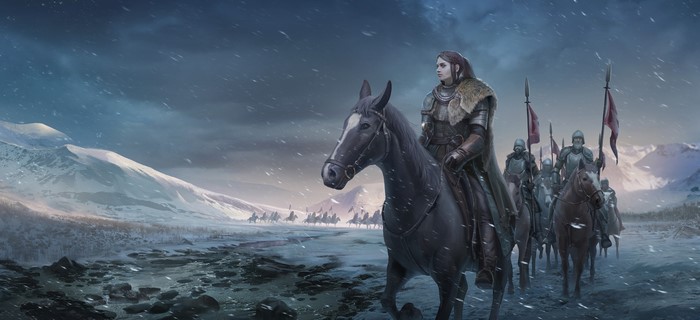 Lyanna Mormont and warriors on horseback in Game of Thrones