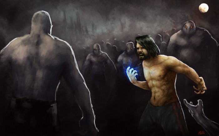Man fights monsters at night