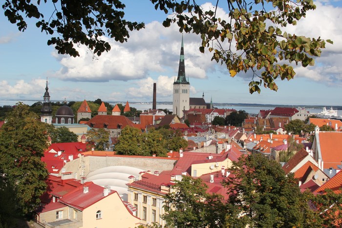 Tallinn, Estonia cityscape with red roofs and spires