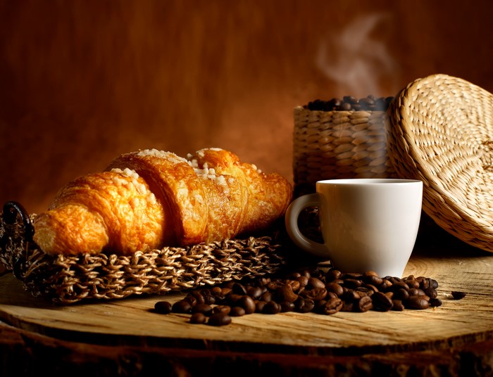 Croissant and Coffee with Beans