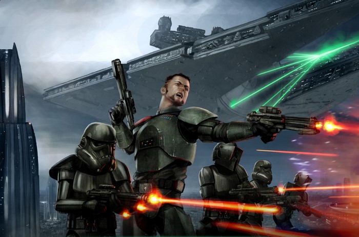 Star Wars soldiers in battle with a Star Destroyer