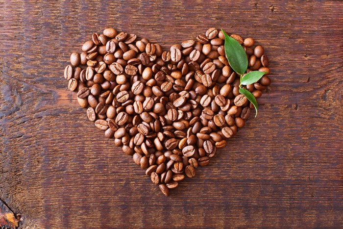 Coffee beans in a heart shape