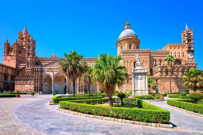 Cathedral of Palermo, Italy with Palm Trees