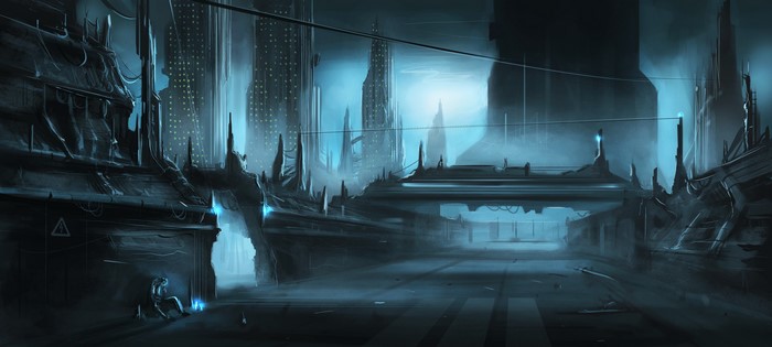 Futuristic Cityscape with a lone figure