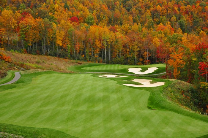Golf Course in Autumn Forest