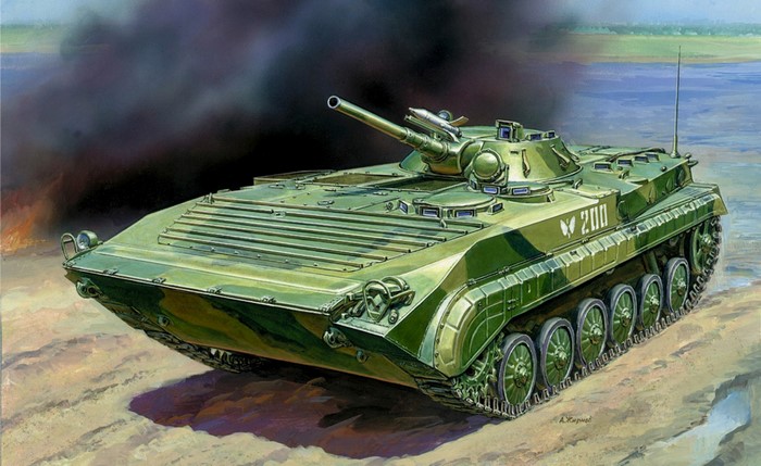 BMP-1 IFV painting with smoke and fire