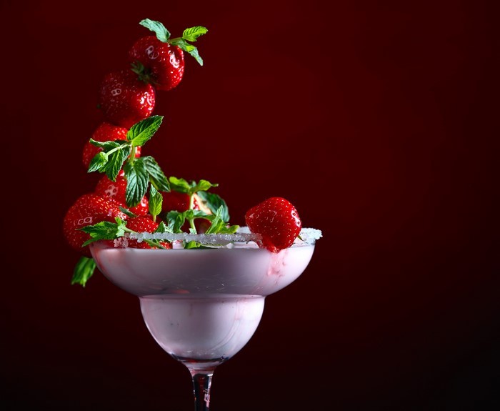 Strawberry Cocktail with Mint and Sugar Rim
