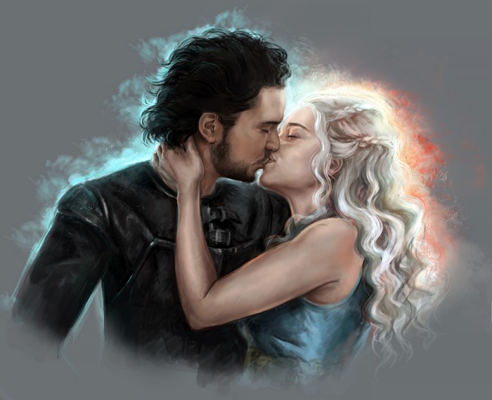 Jon Snow and Daenerys Targaryen kissing from Game of Thrones