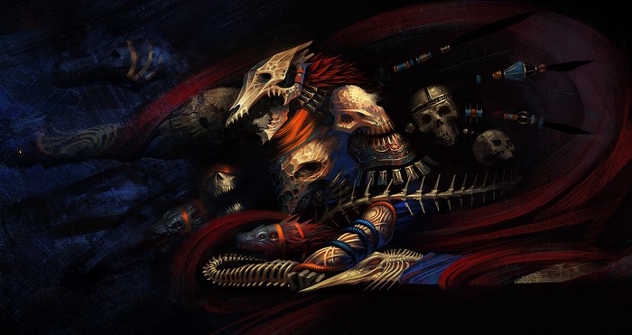 Warrior adorned with skulls and bone armor