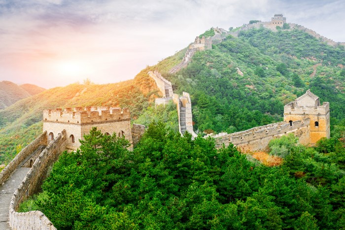 The Great Wall of China with sunrise