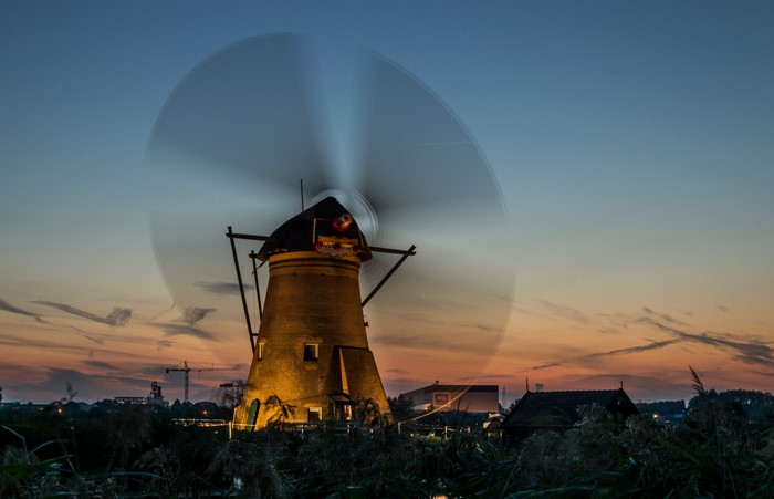 4K Evening in the Netherlands with a Windmill