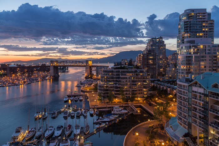 Vancouver Evening Cityscape with Bridge and Marina