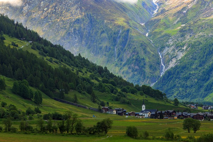 4K Ulrichen Goms Switzerland Mountains Fields