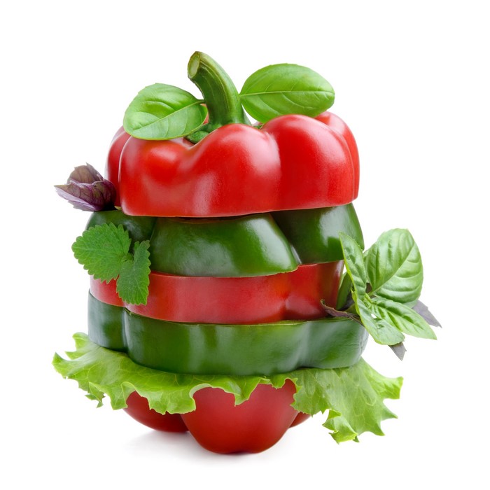 Stacked Bell Pepper Slices with Basil and Lettuce