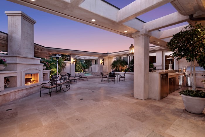 Luxury Patio with Fireplace and Outdoor Kitchen