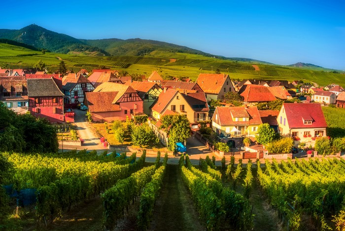 Hunawihr village with vineyards in Alsace, France