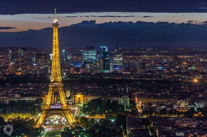 Eiffel Tower at Night in Paris, France