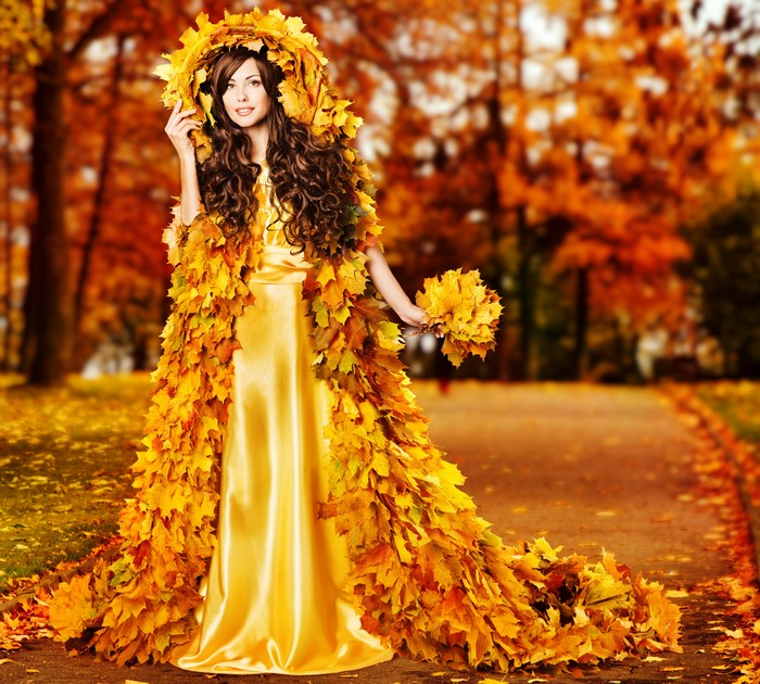 Woman in Autumn Leaf Dress