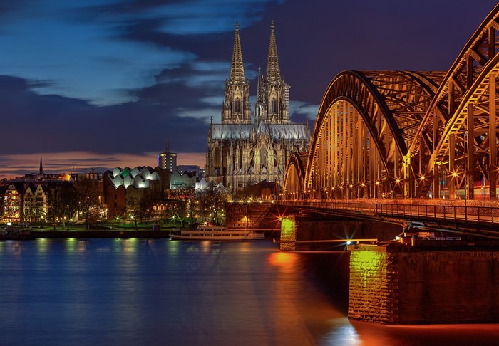 Cologne Cathedral and Hohenzollern Bridge at night