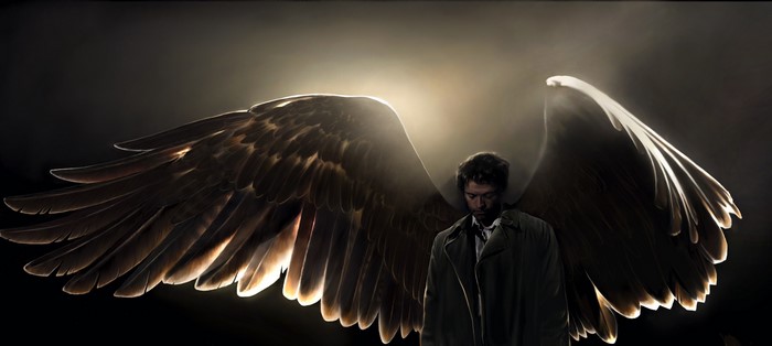 Castiel from Supernatural with large wings