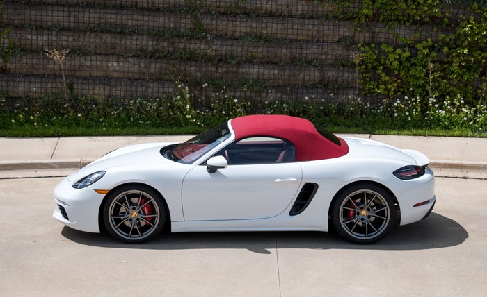 White Porsche 718 Boxster S with Red Convertible Roof