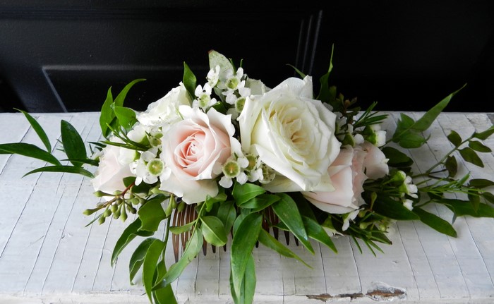 Floral Hair Comb with Roses and Greenery