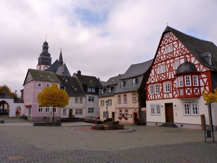 Kirchberg, Germany Town Square with Church and Half-Timbered Houses