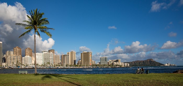 Waikiki Honolulu Hawaii skyline with Diamond Head