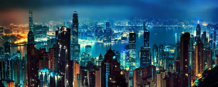 Hong Kong skyline at night with Victoria Harbour