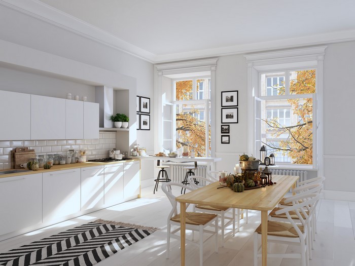Modern kitchen with dining table and chairs