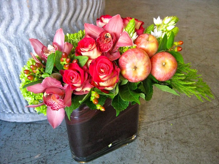 Roses, Orchids, and Apples in a Vase